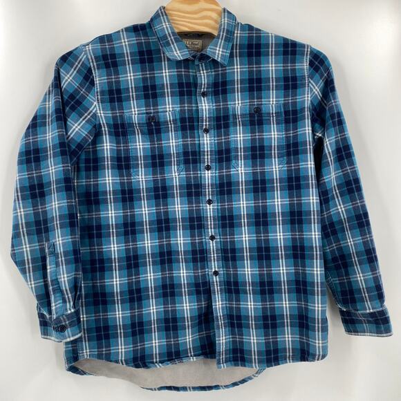 L.L. Bean Mens XL Tall Blue Plaid Long Sleeve Button Up Fleeced Lined Shirt - Picture 4 of 5
